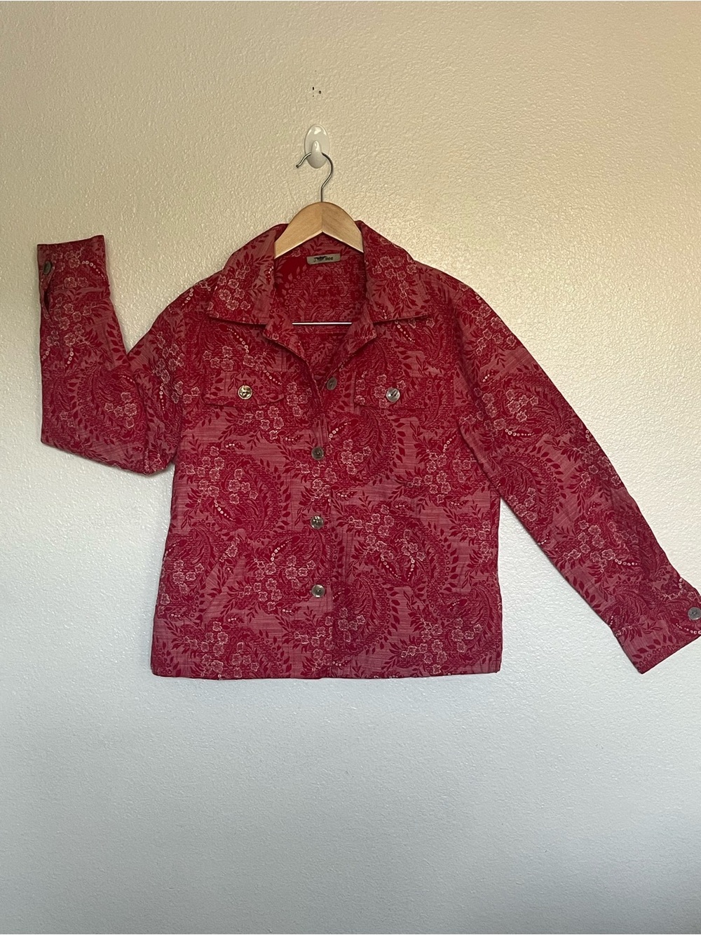 J.Bee Floral Red Paisley Button-Up Jacket M